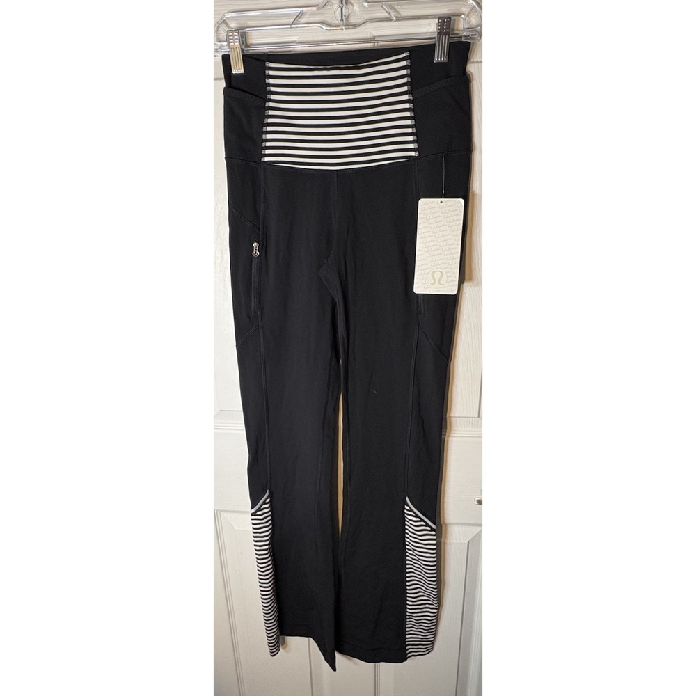 Vintage Lululemon Run: Ice Queen Pant Black White Stripes Flare Leg Size 6 NWT